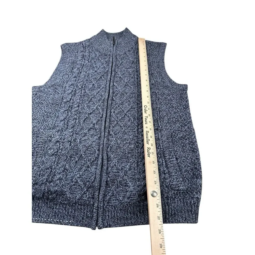 Emerald Isle Weaving Vest Mens Aran Full Zip Gilet Blue Wool Blend Sz Large